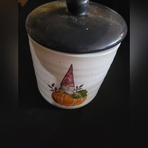 Sheffield Home Ceramic Jar with Gnome and Pumpkin - White and Black